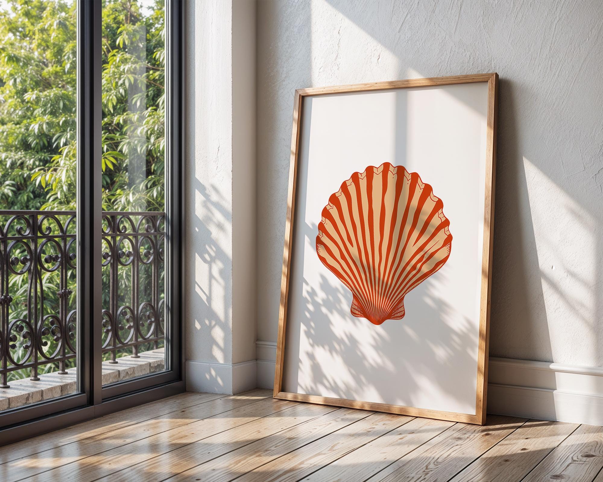 Red Seashell Art Print, Coastal Home Decor wall art print, modern home decor, unframed artwork by Nomad & Nest