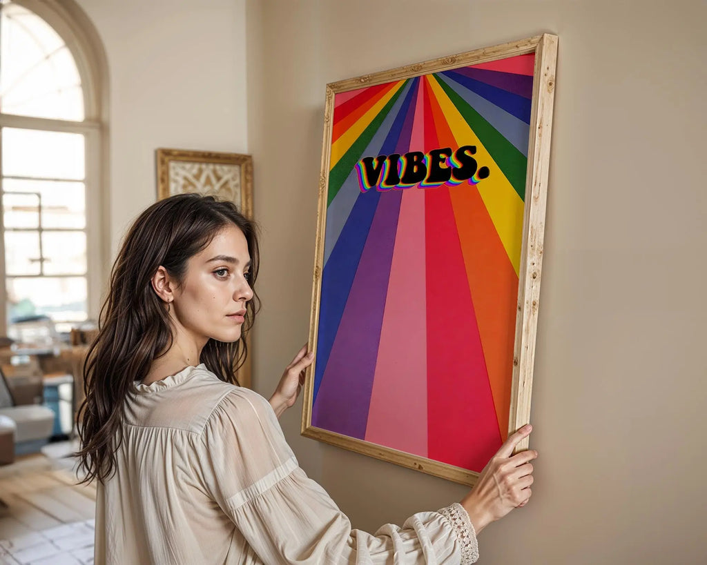 Modern Pop Art | Retro Rainbow VIBES  Print | Colorful Typography Poster wall art print, modern home decor, unframed artwork by Nomad & Nest