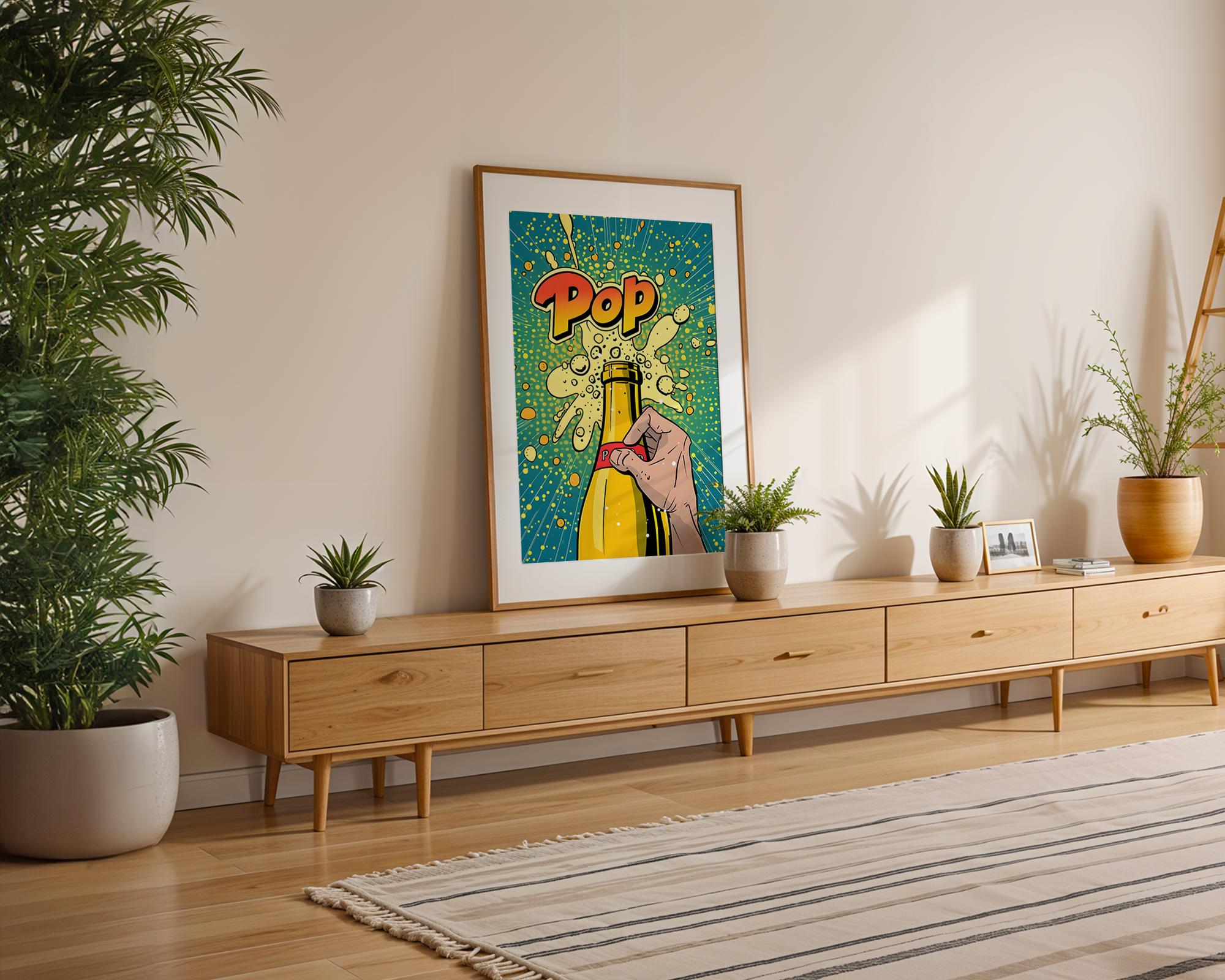 Modern Pop Art | Champagne  Print | Retro Kitchen & Bar Decor wall art print, modern home decor, unframed artwork by Nomad & Nest