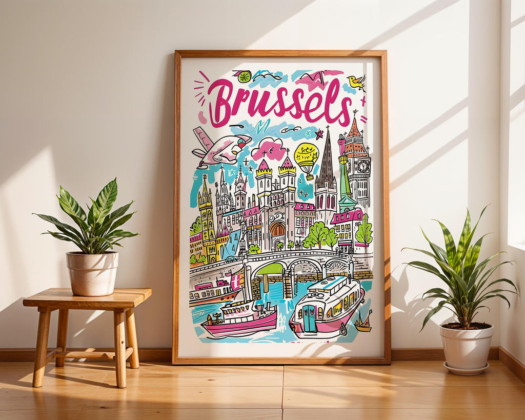 Brussels Travel Poster | Colorful Belgium City Art Print wall art print, modern home decor, unframed artwork by Nomad & Nest