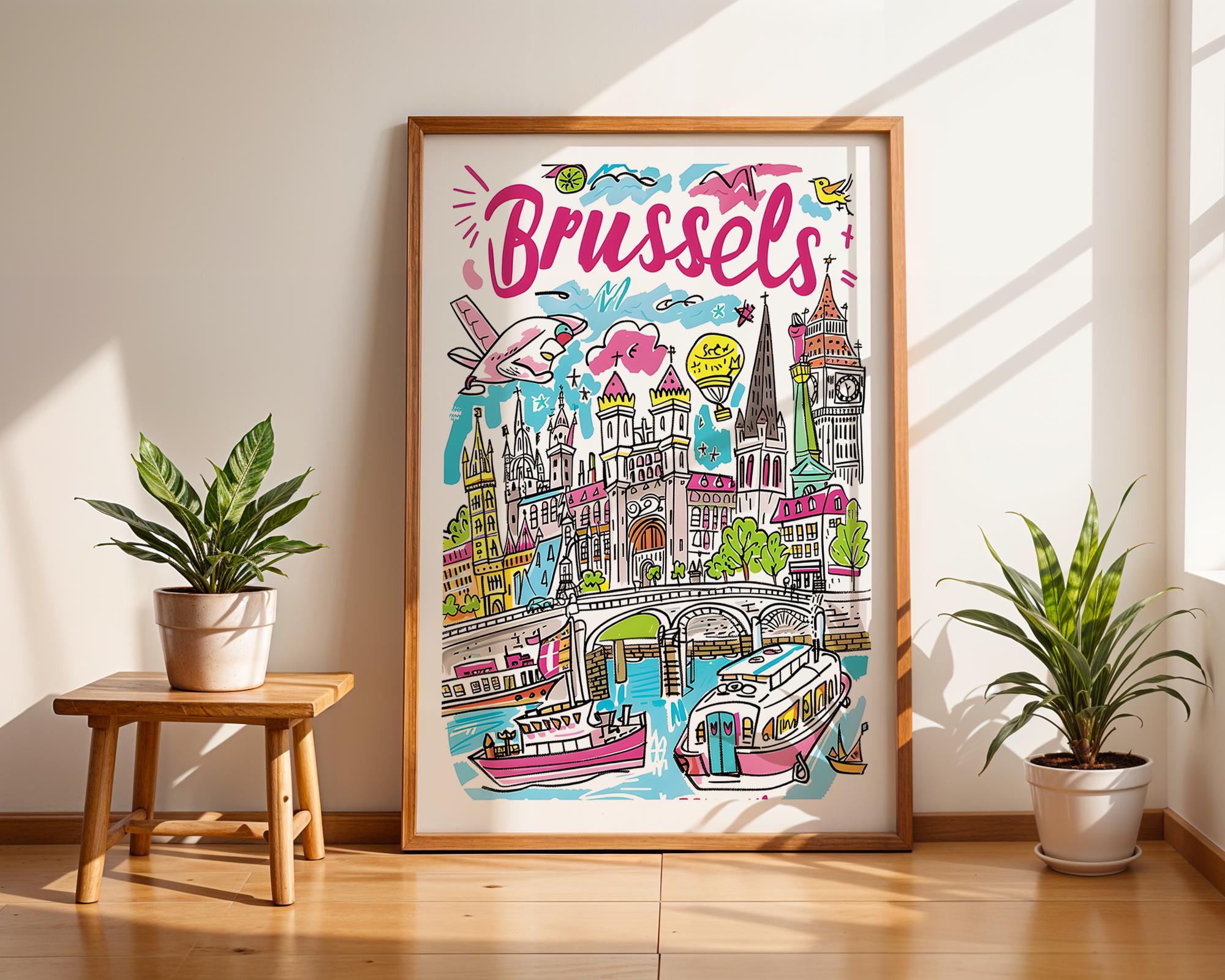 Brussels Travel Poster | Colorful Belgium City Art Print wall art print, modern home decor, unframed artwork by Nomad & Nest