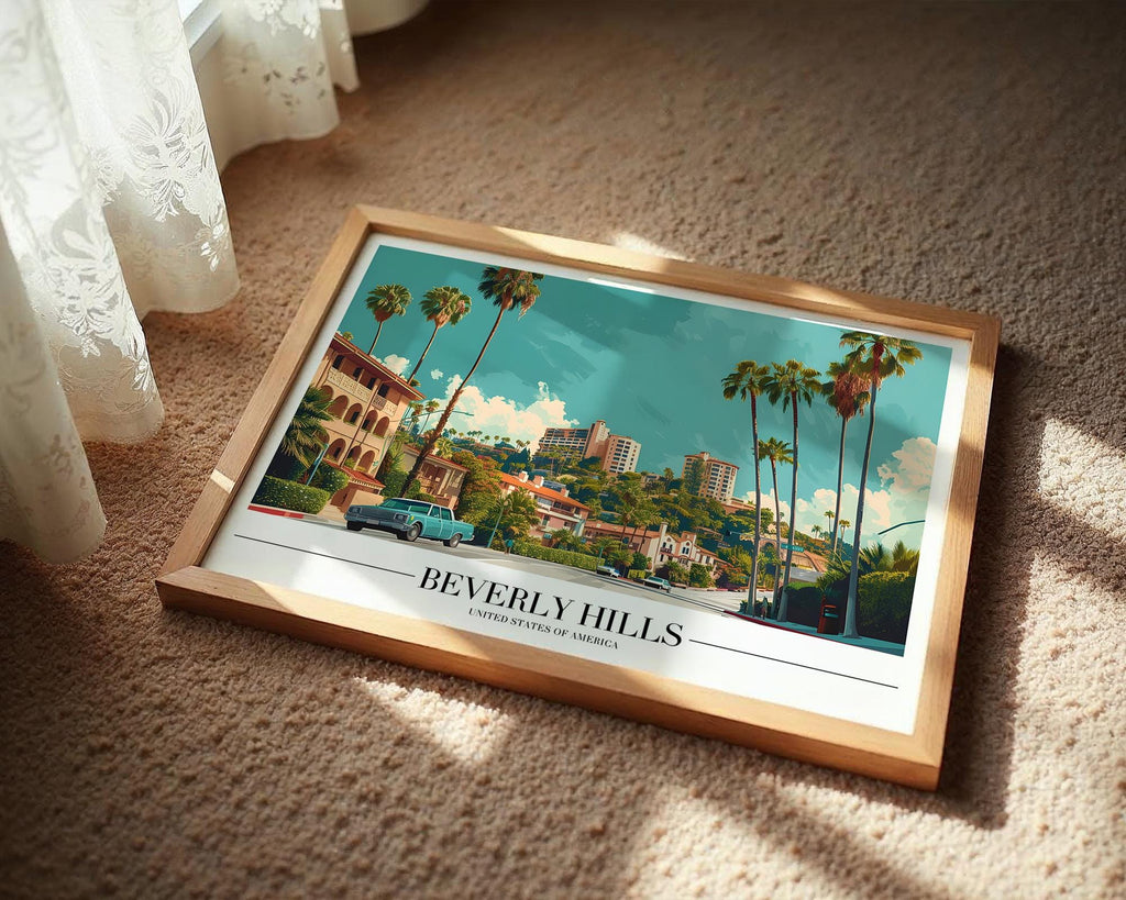 Beverly Hills Travel Poster | Retro Palm Tree Print wall art print, modern home decor, unframed artwork by Nomad & Nest
