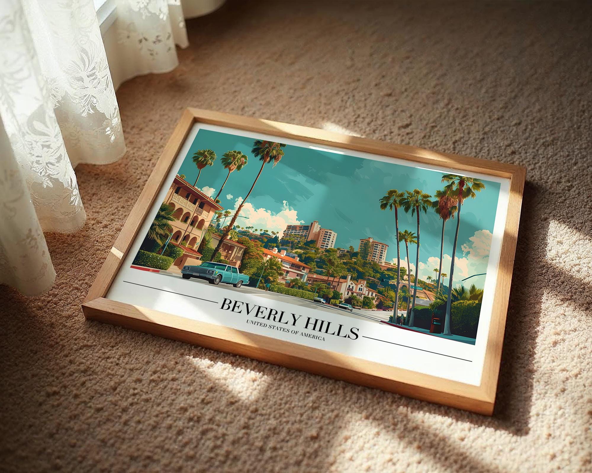 Beverly Hills Travel Poster | Retro Palm Tree Print wall art print, modern home decor, unframed artwork by Nomad & Nest