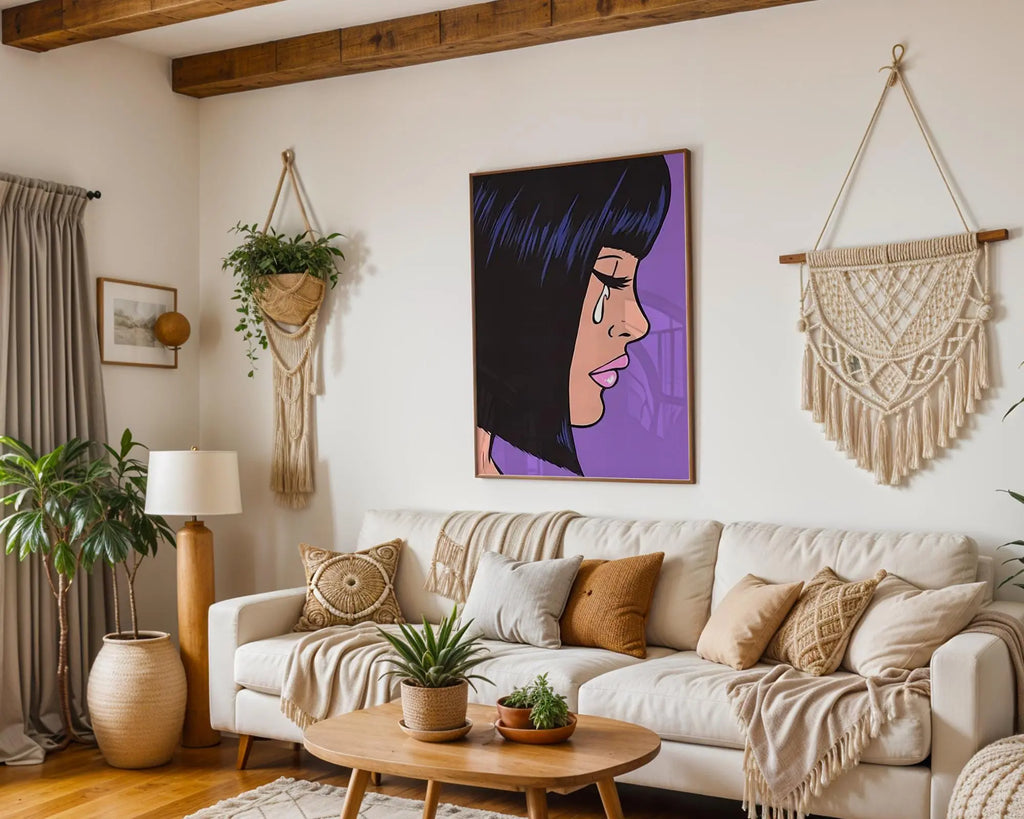Modern Pop Art | Crying Woman  Poster | Purple Retro Comic Book Print wall art print, modern home decor, unframed artwork by Nomad & Nest