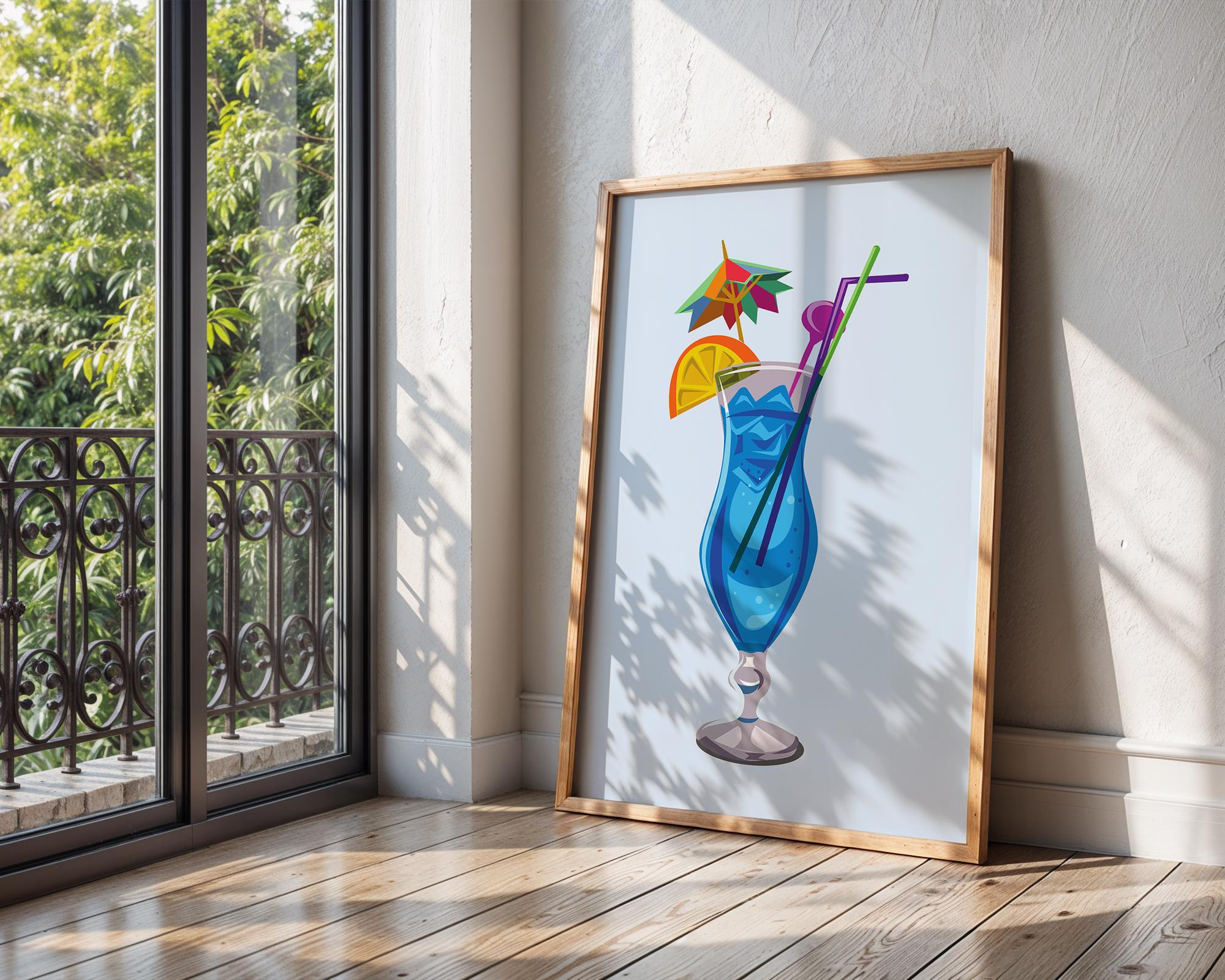Blue Cocktail Art Print | Tropical Bar Wall Decor wall art print, modern home decor, unframed artwork by Nomad & Nest