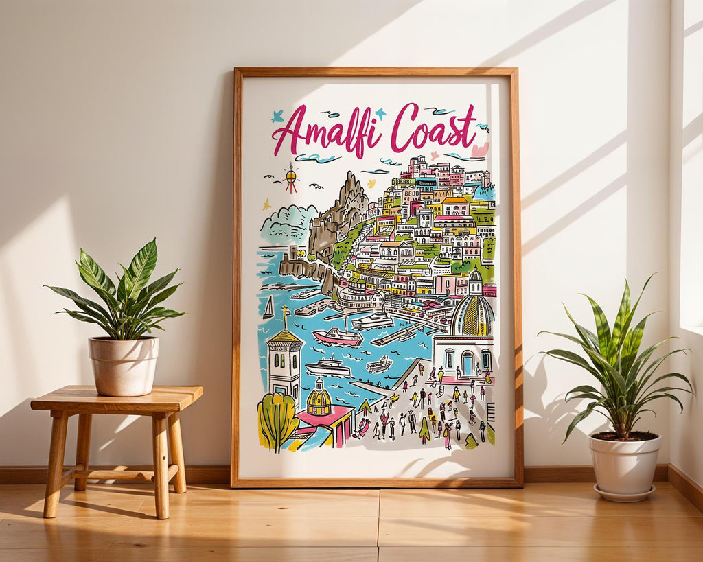 Amalfi Coast Art Print | Italian Travel Poster, Colorful Illustration wall art print, modern home decor, unframed artwork by Nomad & Nest