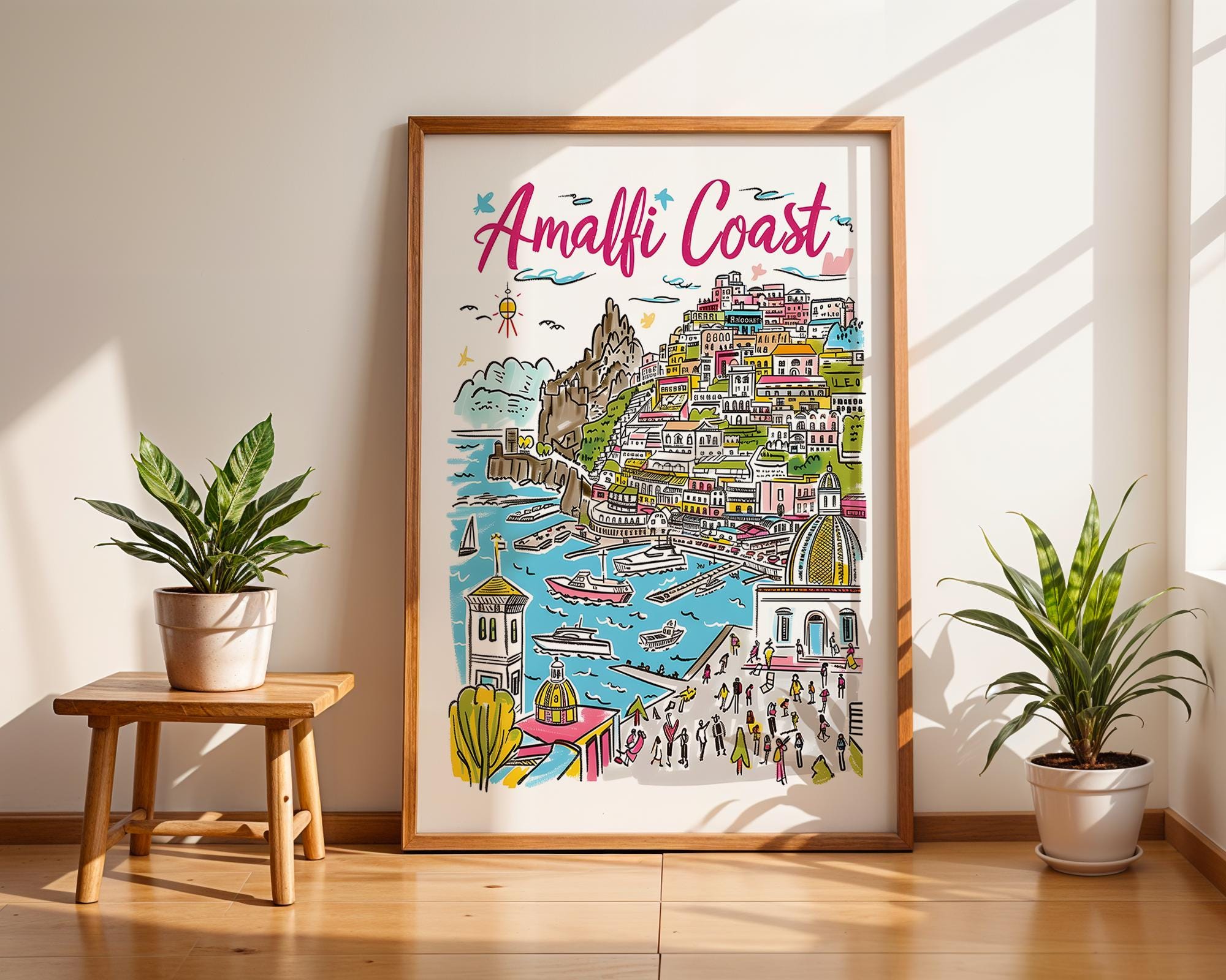 Amalfi Coast Art Print | Italian Travel Poster, Colorful Illustration wall art print, modern home decor, unframed artwork by Nomad & Nest