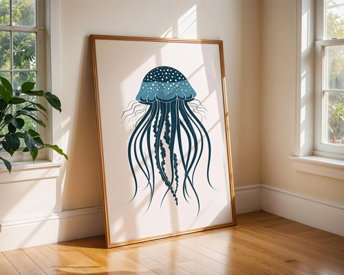 Blue Jellyfish Art Print, Deep Sea Nautical Wall Decor wall art print, modern home decor, unframed artwork by Nomad & Nest