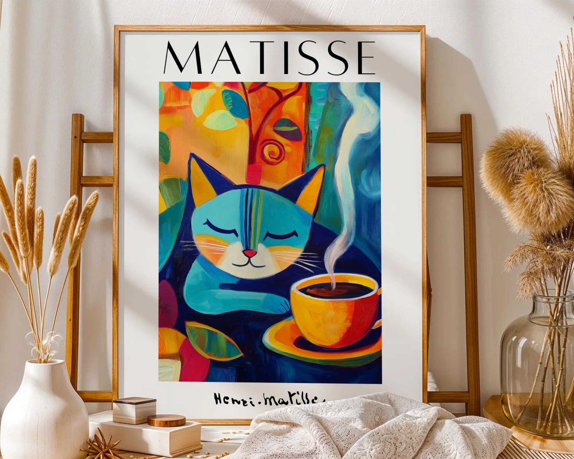 Henri Matisse Print | Inspired Cat Art  | Colorful Coffee Poster wall art print, modern home decor, unframed artwork by Nomad & Nest