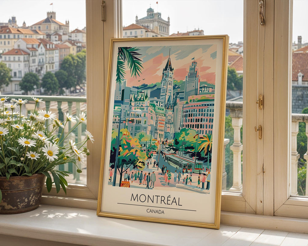 Montreal Cityscape Print | Colorful Canada Travel Poster wall art print, modern home decor, unframed artwork by Nomad & Nest