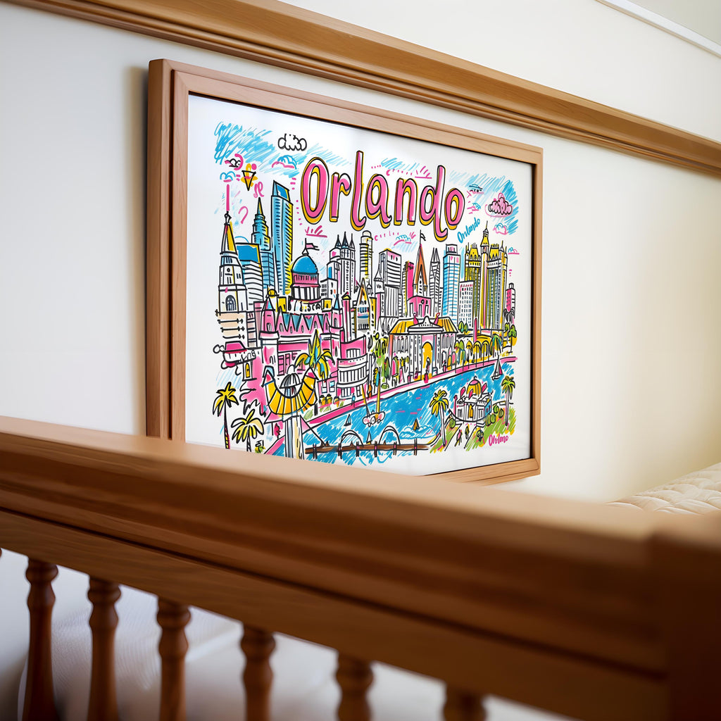 Orlando Florida Cityscape Poster | Colorful Travel Art Print wall art print, modern home decor, unframed artwork by Nomad & Nest