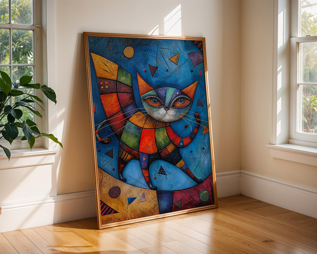 Abstract Cat Art Print | Colourful Geometric Feline Home Decor wall art print, modern home decor, unframed artwork by Nomad & Nest