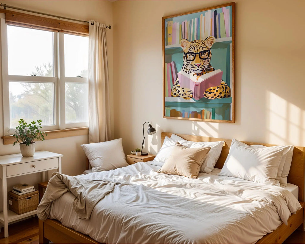 Leopard Reading Book Print | Whimsical Animal Wall Art wall art print, modern home decor, unframed artwork by Nomad & Nest