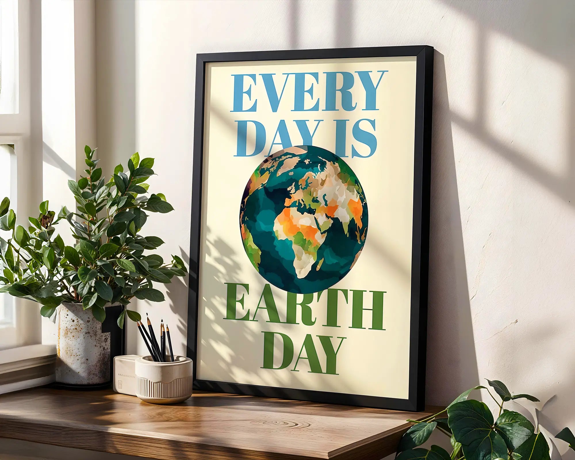 Positive Emotion | Every Day Is Earth Day Wall Art | Colourful Globe Illustration | Eco Friendly Home Decor | Nature Poster wall art print, modern home decor, unframed artwork by Nomad & Nest