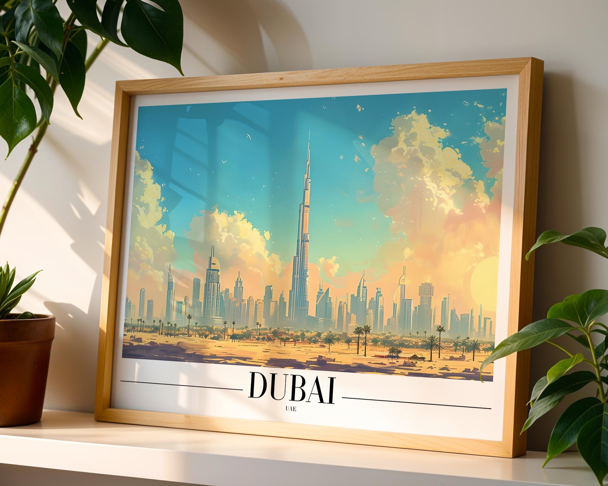 Dubai Skyline Art Print | Burj Khalifa, UAE Cityscape wall art print, modern home decor, unframed artwork by Nomad & Nest