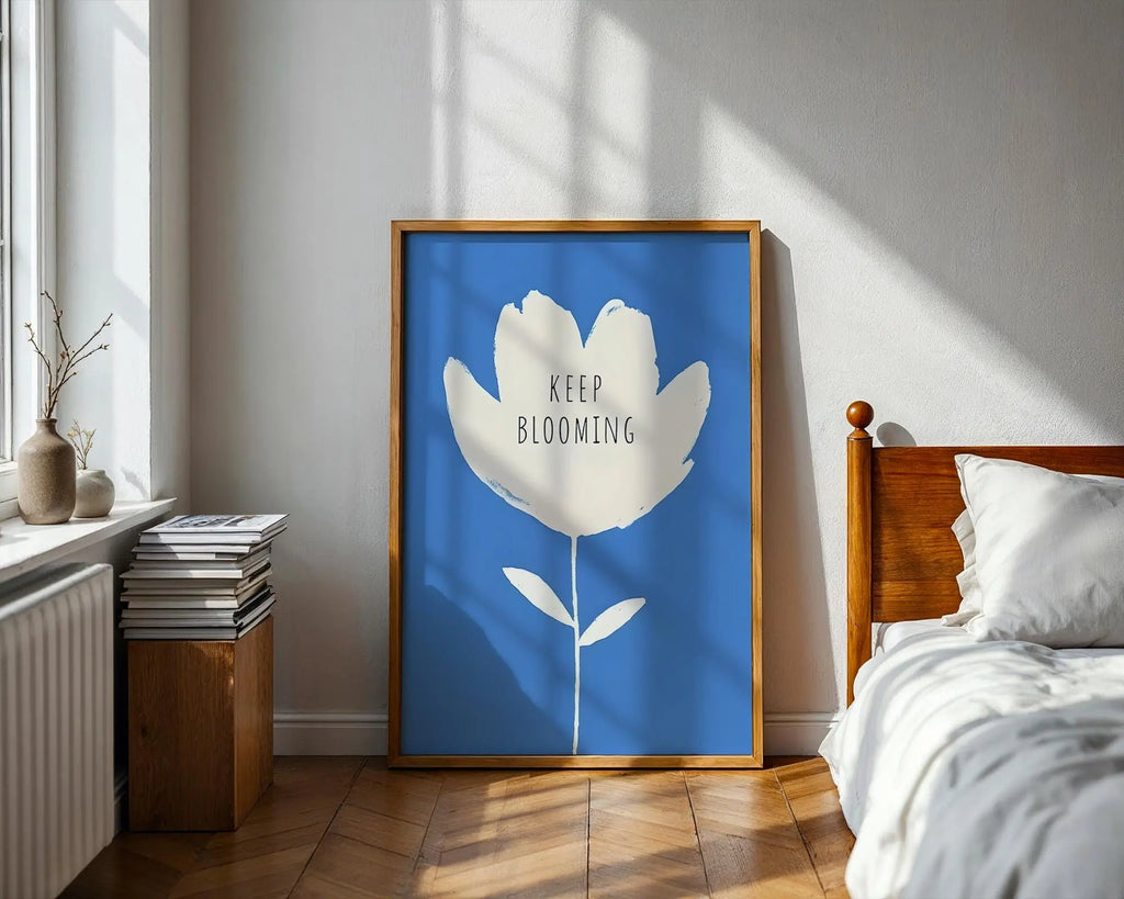 Keep Blooming Flower Art Print | Minimalist Positive Quote wall art print, modern home decor, unframed artwork by Nomad & Nest