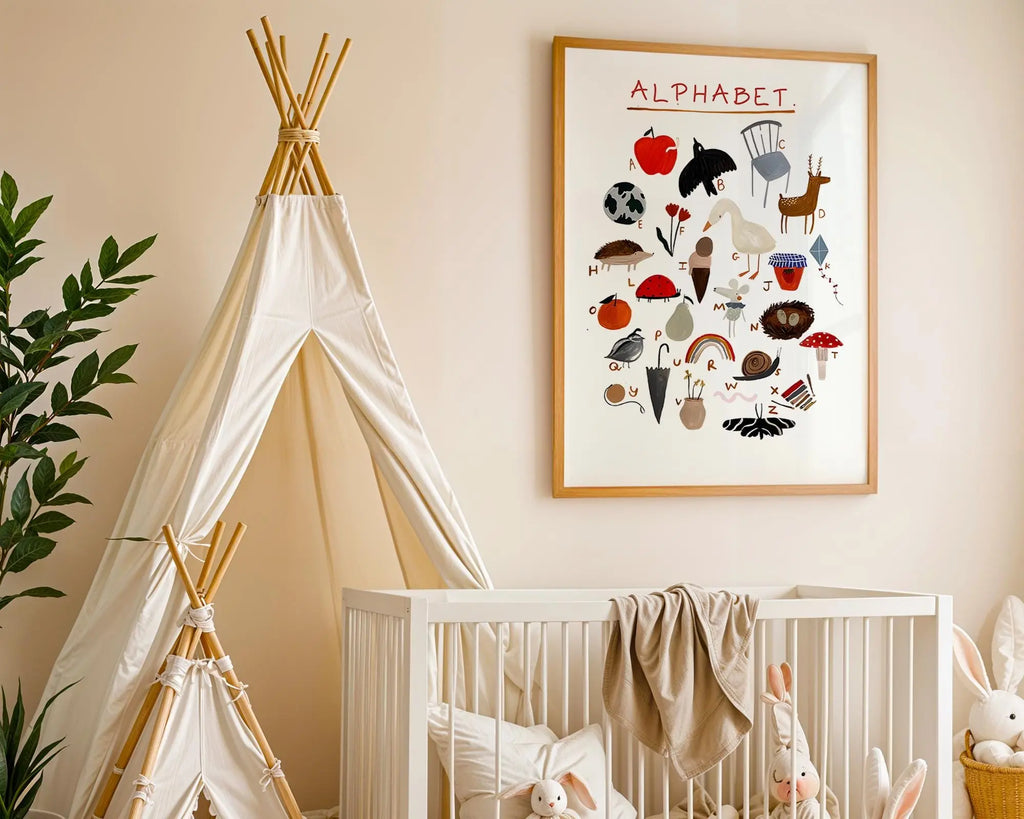 Playroom Ideas | Boho Alphabet Nursery Wall Art | Illustrated Learning Print wall art print, modern home decor, unframed artwork by Nomad & Nest