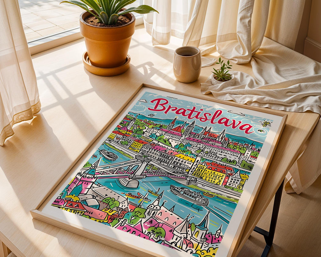 Bratislava Slovakia Travel Poster | Colorful European City Illustration wall art print, modern home decor, unframed artwork by Nomad & Nest