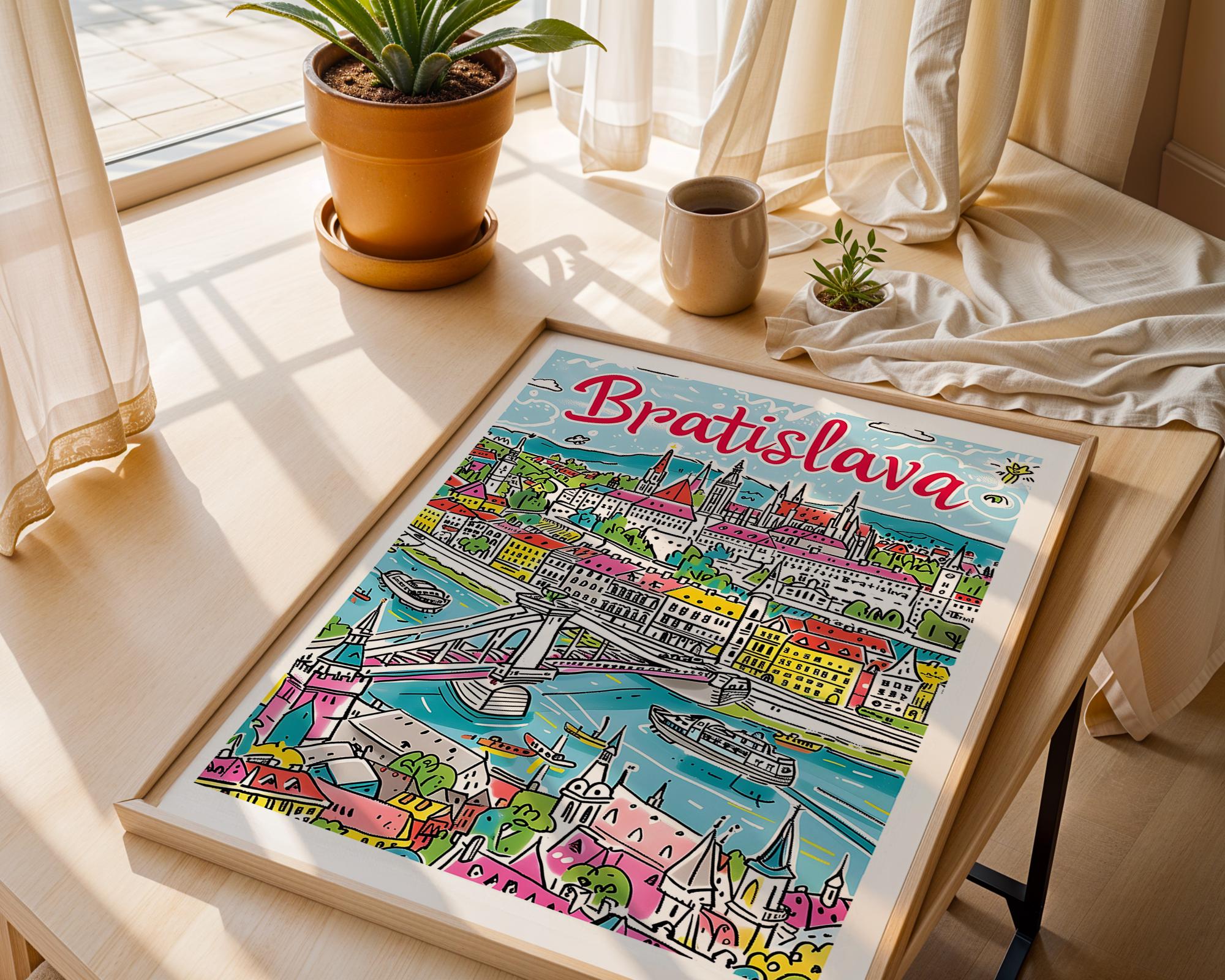 Bratislava Slovakia Travel Poster | Colorful European City Illustration wall art print, modern home decor, unframed artwork by Nomad & Nest