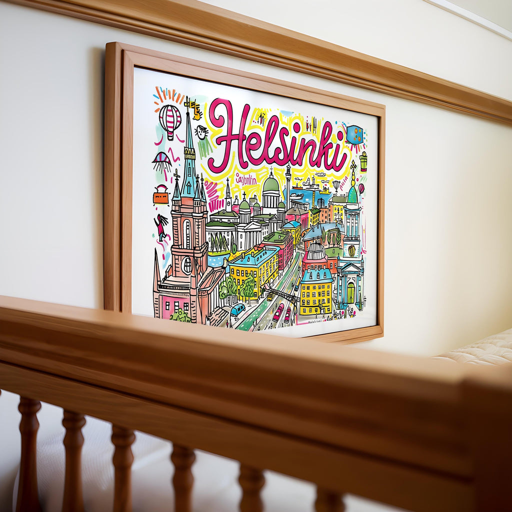 Helsinki Finland Art Print | Colorful Nordic Cityscape Poster wall art print, modern home decor, unframed artwork by Nomad & Nest