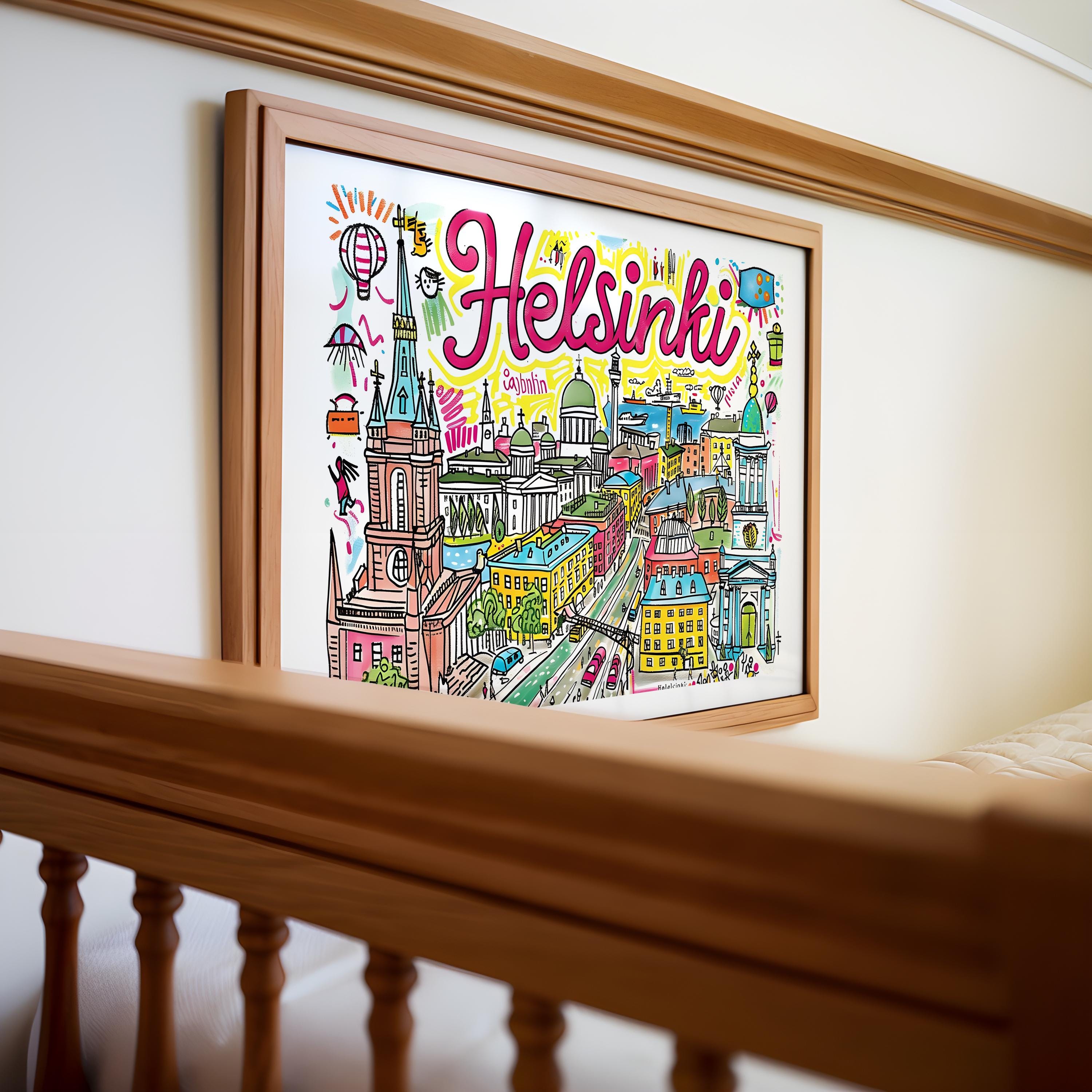 Helsinki Finland Art Print | Colorful Nordic Cityscape Poster wall art print, modern home decor, unframed artwork by Nomad & Nest