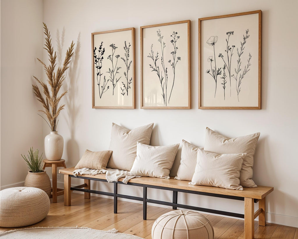 Botanical Line Art Prints Set | Black & White Wildflower Decor wall art print, modern home decor, unframed artwork by Nomad & Nest