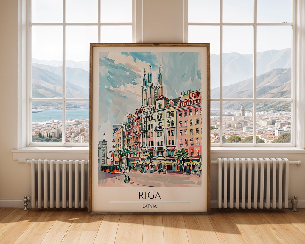 Riga Latvia Travel Poster | Colorful Old Town Architecture Print wall art print, modern home decor, unframed artwork by Nomad & Nest