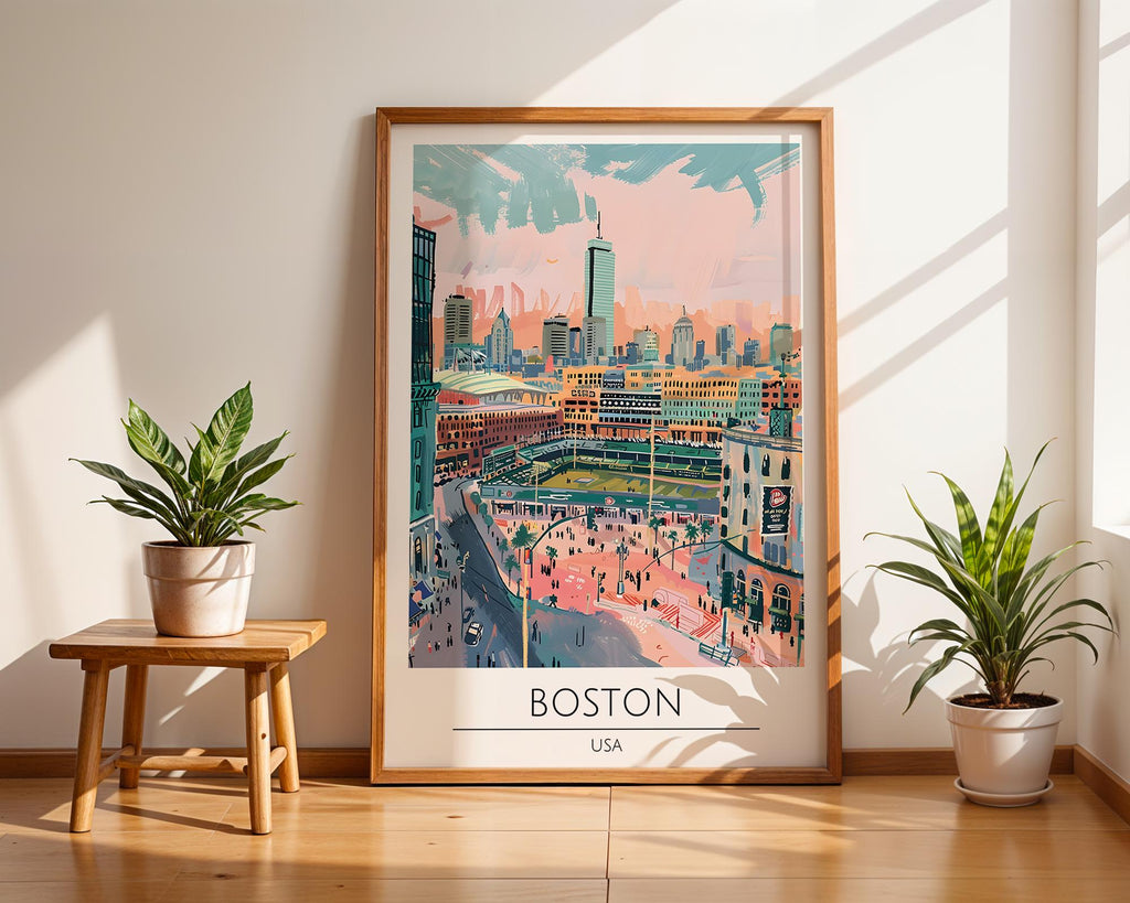 Boston Skyline Print | Fenway Park Poster, Massachusetts Travel Art wall art print, modern home decor, unframed artwork by Nomad & Nest