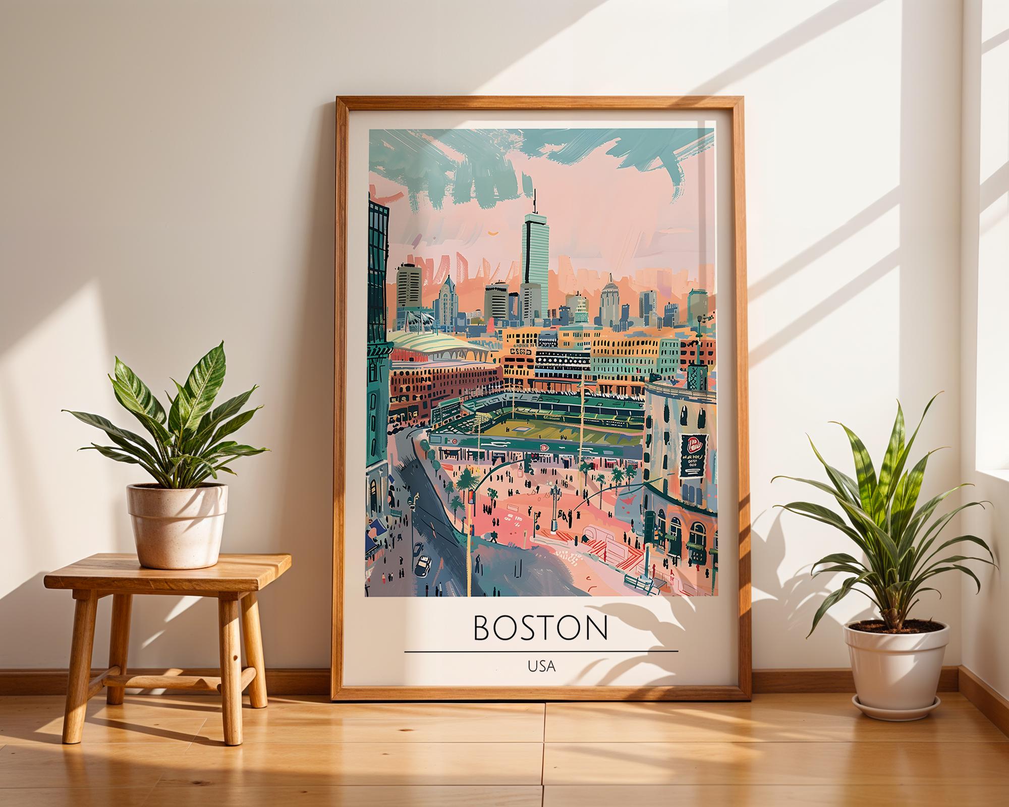 Boston Skyline Print | Fenway Park Poster, Massachusetts Travel Art wall art print, modern home decor, unframed artwork by Nomad & Nest