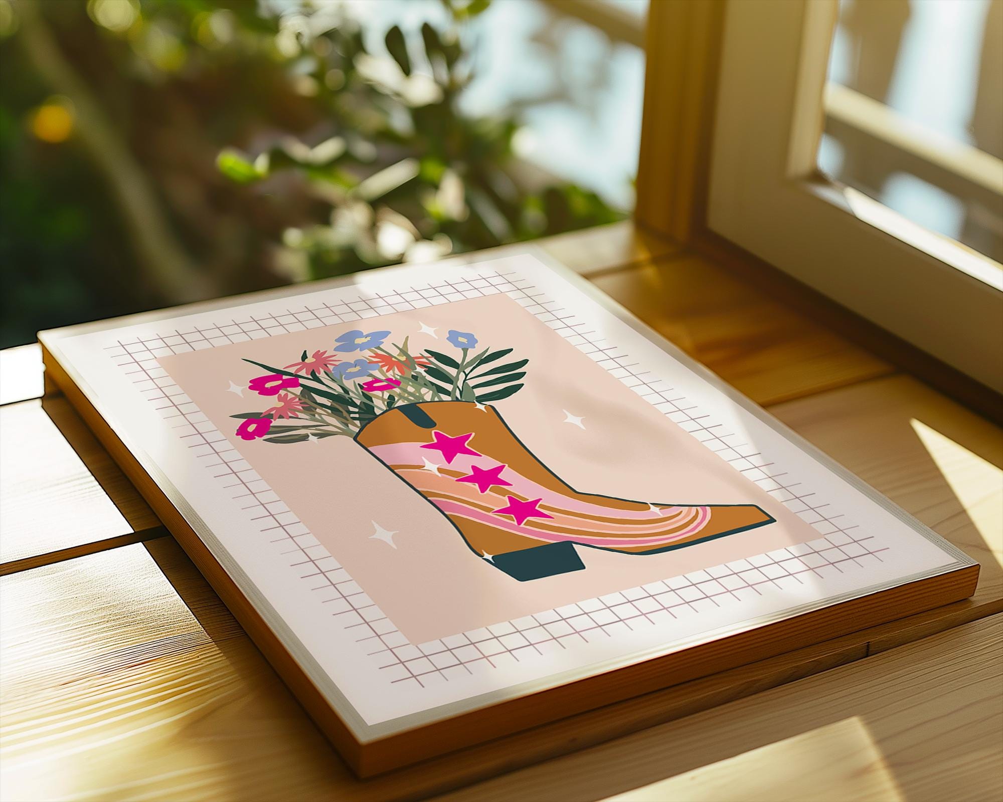 Cowgirl Boot Floral Print | Western Boho Wall Art wall art print, modern home decor, unframed artwork by Nomad & Nest