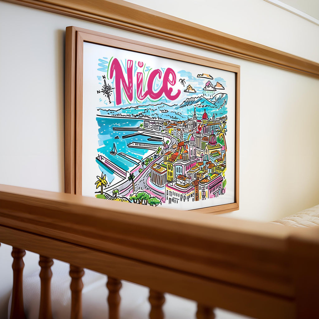 Nice France Travel Poster | Colorful Promenade des Anglais Art Print wall art print, modern home decor, unframed artwork by Nomad & Nest