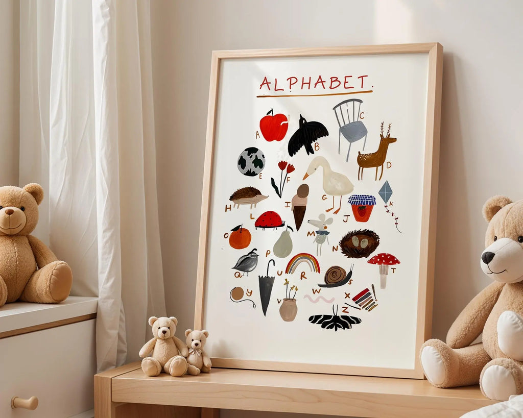 Playroom Ideas | Boho Alphabet Nursery Wall Art | Illustrated Learning Print wall art print, modern home decor, unframed artwork by Nomad & Nest