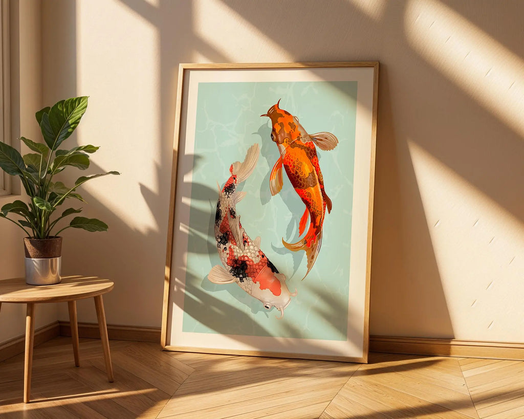 Koi Fish Wall Art Print | Japanese Zen Illustration wall art print, modern home decor, unframed artwork by Nomad & Nest