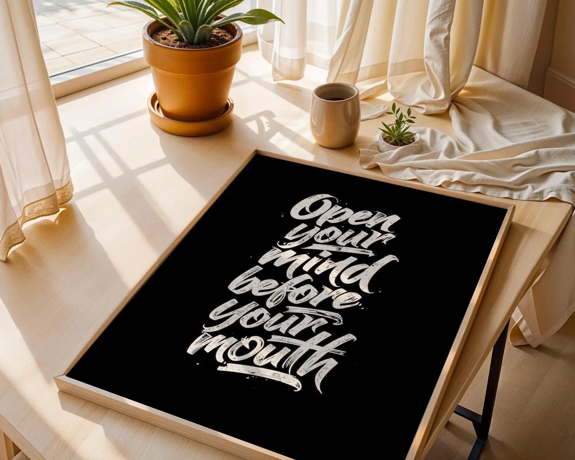 Positive Emotion | Open Your Mind Before Your Mouth Quote Print Bold Typography wall art print, modern home decor, unframed artwork by Nomad & Nest