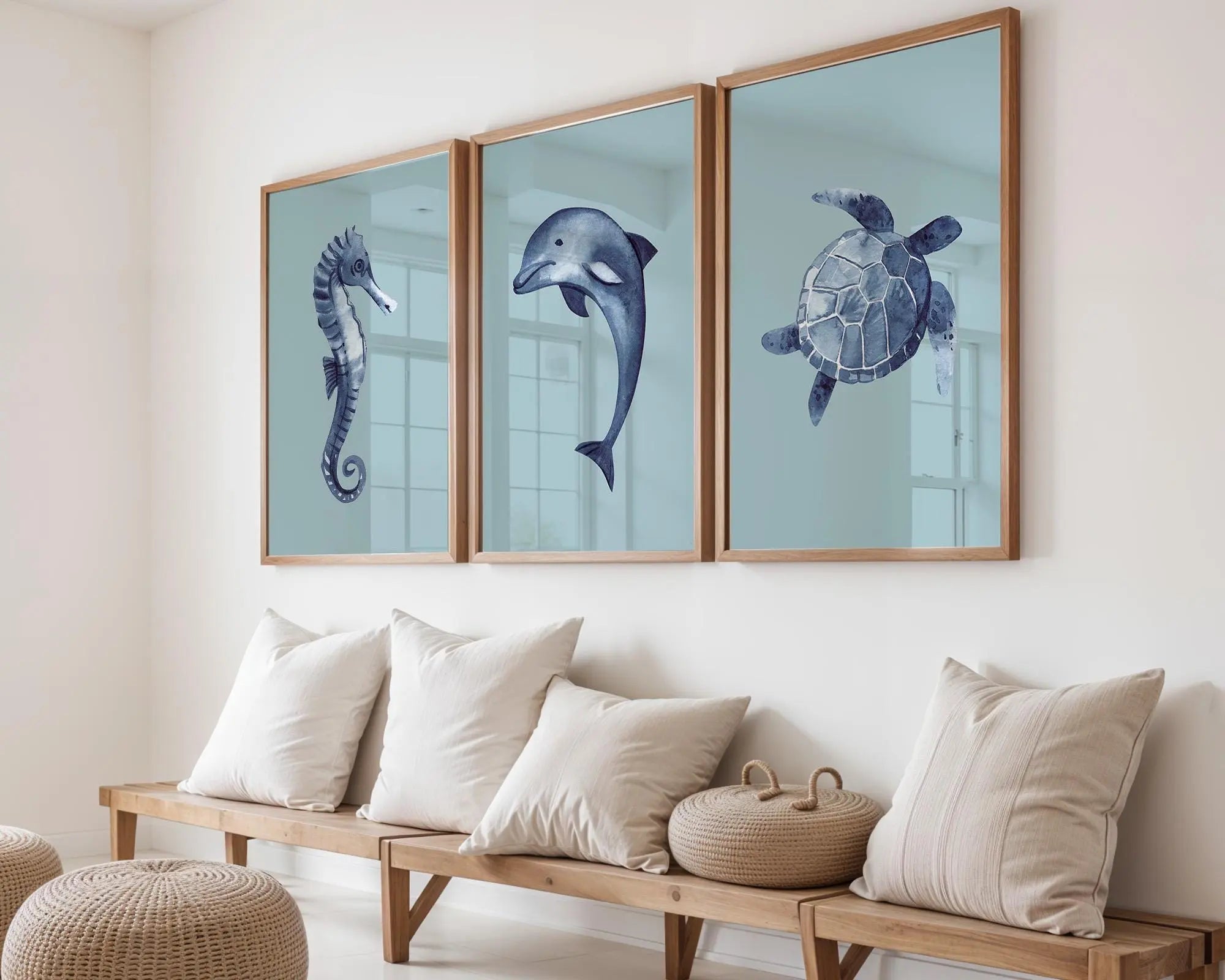 Colourful Prints | Blue Sea Life Watercolor Print Set • Ocean Nursery & Coastal Art wall art print, modern home decor, unframed artwork by Nomad & Nest