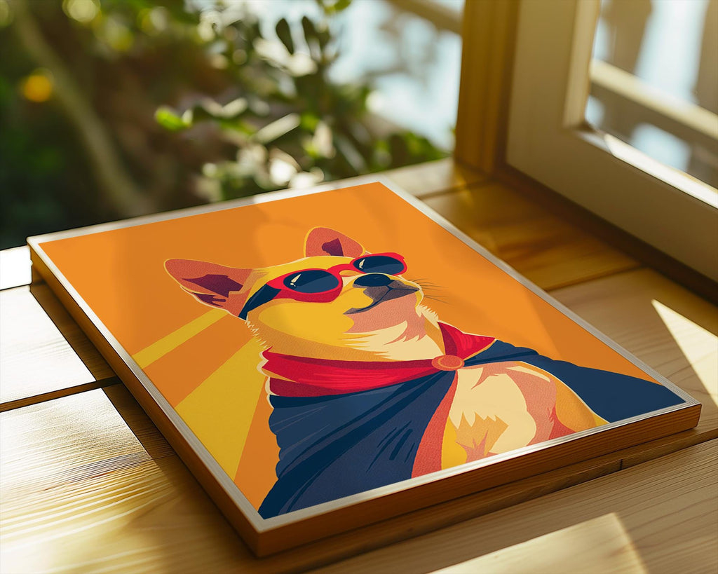 Superhero Dog Print | Retro Pop Art Pet Lover Gift wall art print, modern home decor, unframed artwork by Nomad & Nest