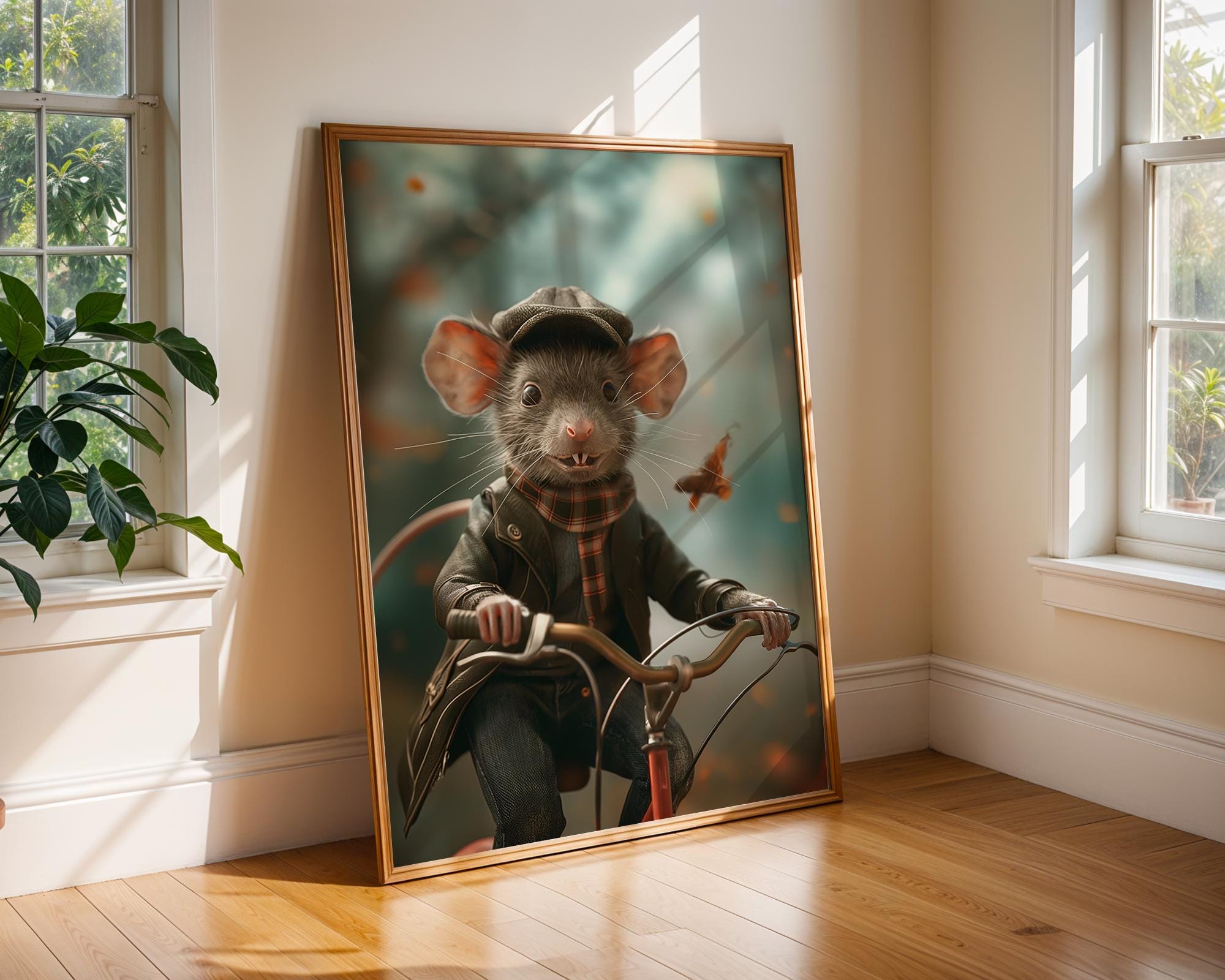 Mouse on Bicycle Art Print | Whimsical Animal Illustration, Kids Room wall art print, modern home decor, unframed artwork by Nomad & Nest