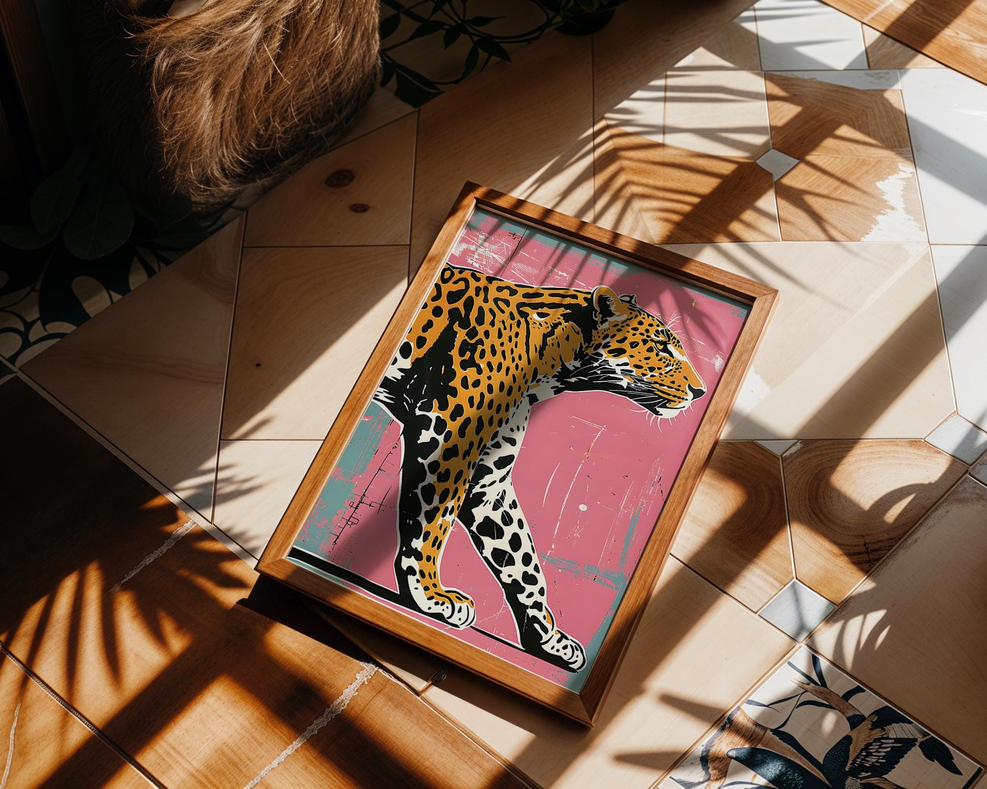 Modern Pop Art | Abstract Leopard Print | Pink, Orange, and Teal Animal Poster wall art print, modern home decor, unframed artwork by Nomad & Nest