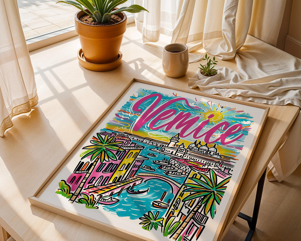 Venice Italy Art Print | Colorful Gondola Travel Poster wall art print, modern home decor, unframed artwork by Nomad & Nest