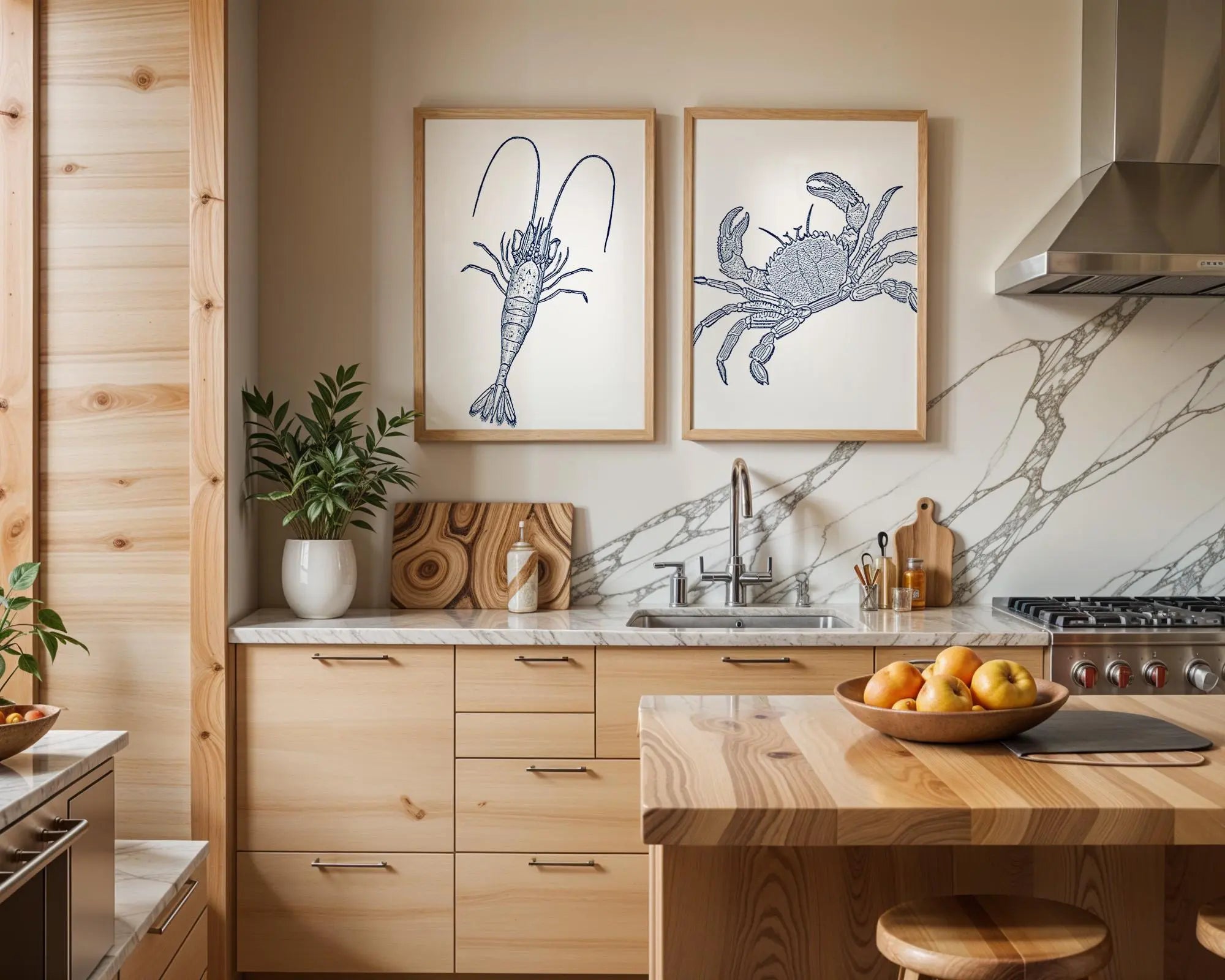 Colourful Prints | Nautical Lobster and Crab Art Prints | Coastal Marine Life Set wall art print, modern home decor, unframed artwork by Nomad & Nest