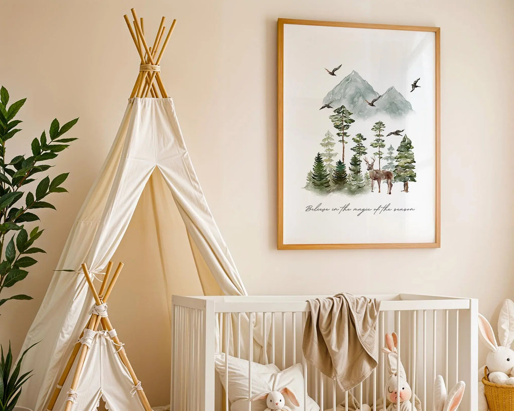 Playroom Ideas | Woodland Deer Nursery Wall Art | Forest Landscape Quote Print wall art print, modern home decor, unframed artwork by Nomad & Nest