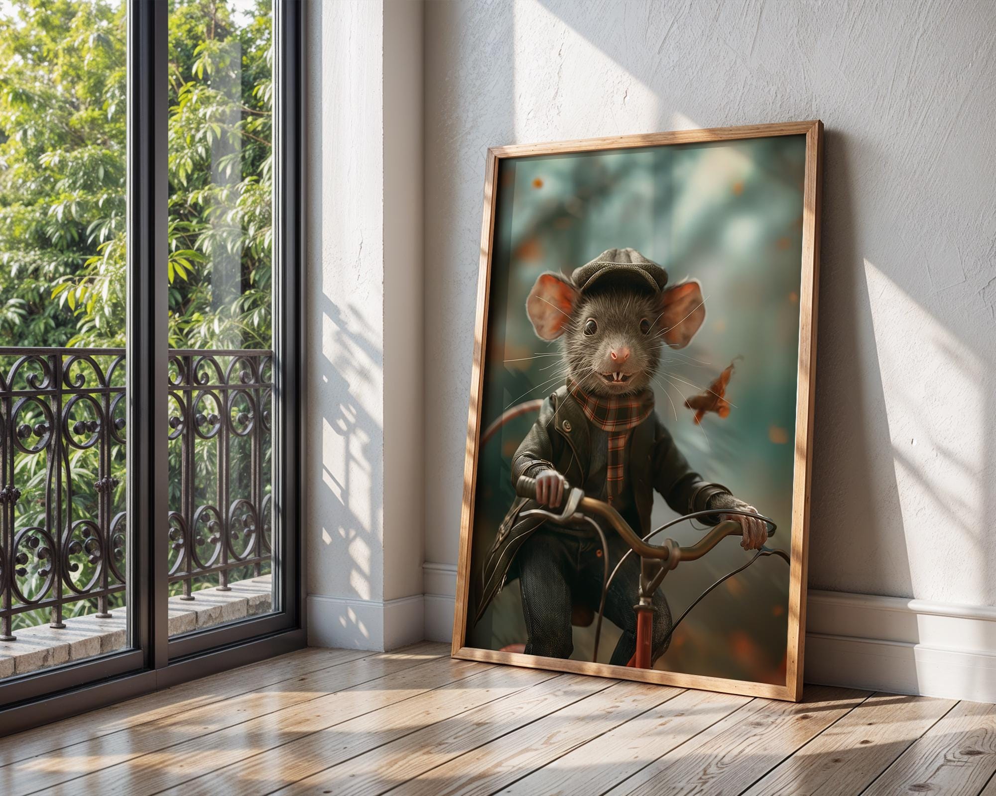 Mouse on Bicycle Art Print | Whimsical Animal Illustration, Kids Room wall art print, modern home decor, unframed artwork by Nomad & Nest