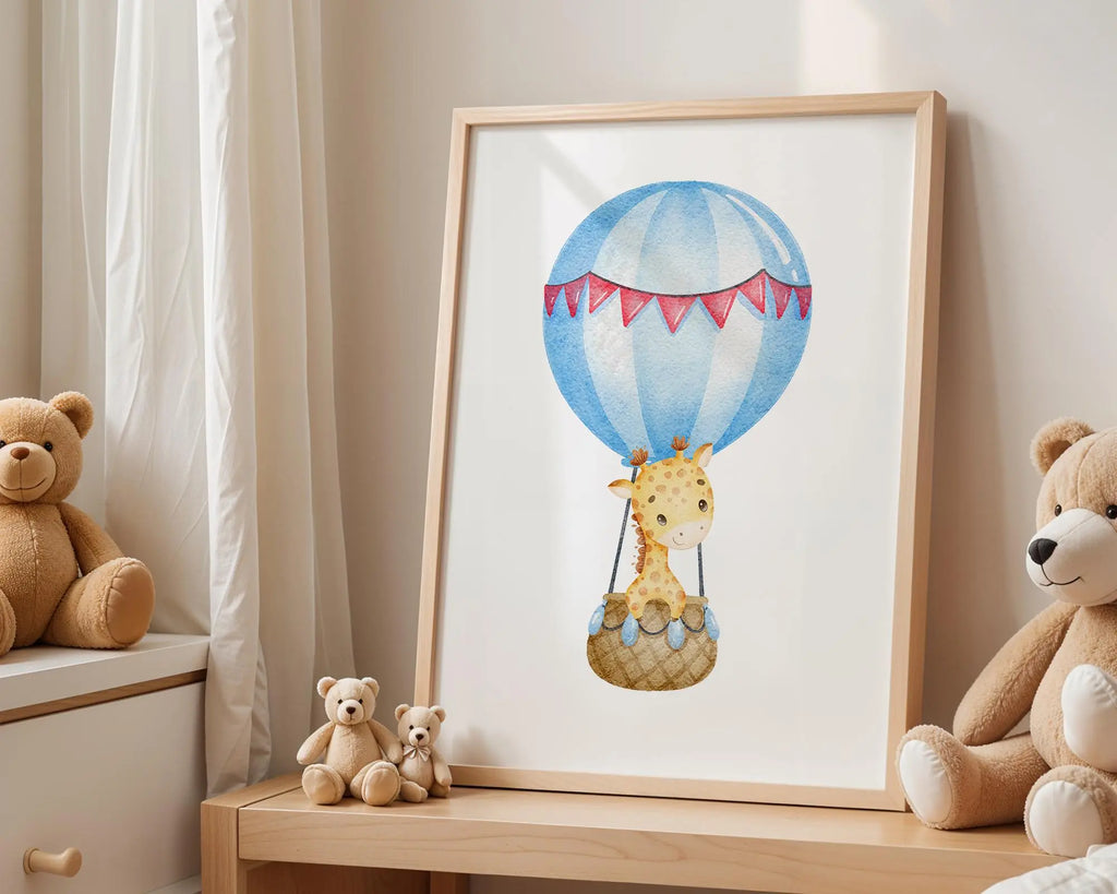Playroom Ideas | Giraffe Balloon Nursery Print | Safari Animal Wall Art wall art print, modern home decor, unframed artwork by Nomad & Nest