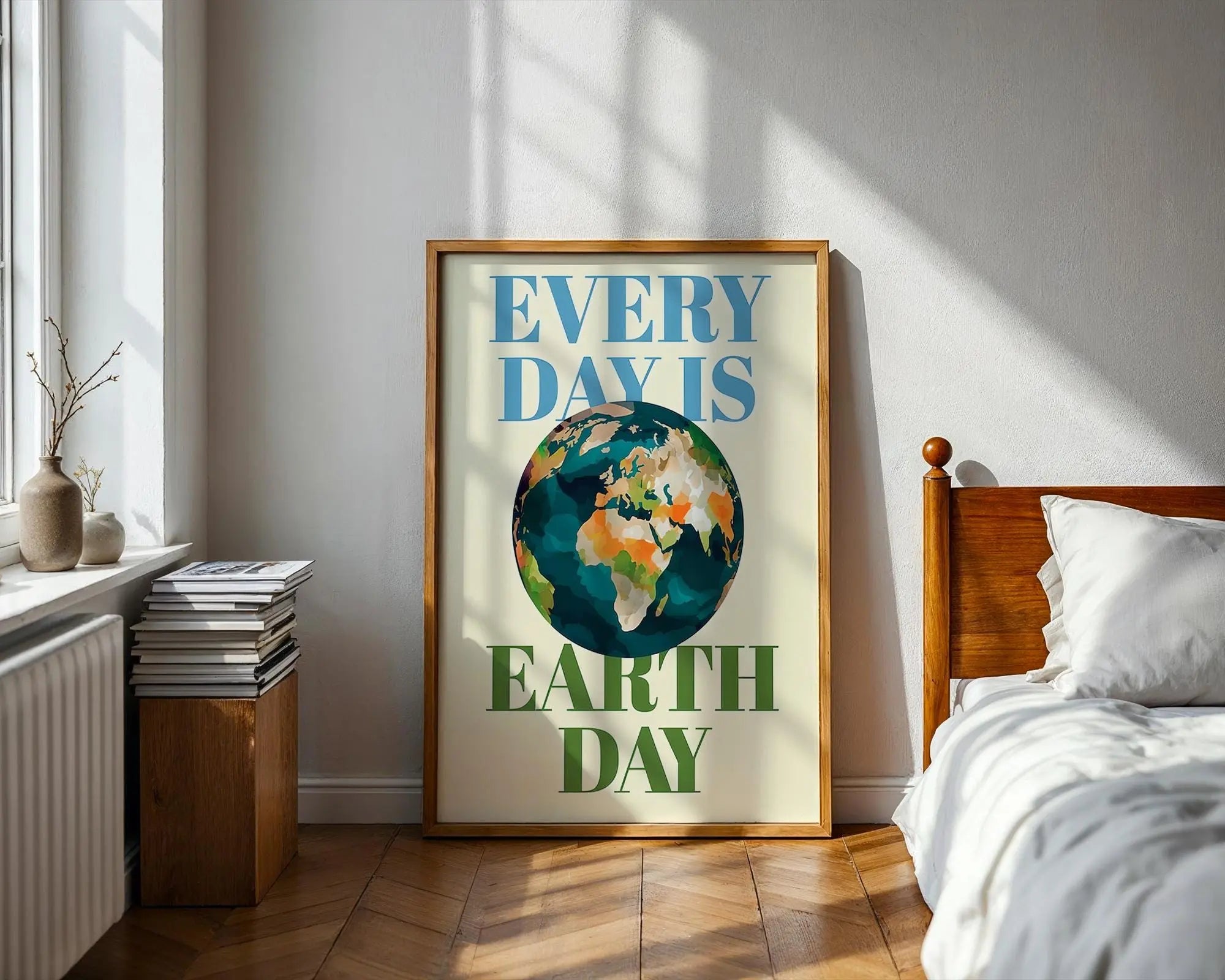 Earth Day Globe Illustration | Eco-Friendly Home Decor Poster wall art print, modern home decor, unframed artwork by Nomad & Nest