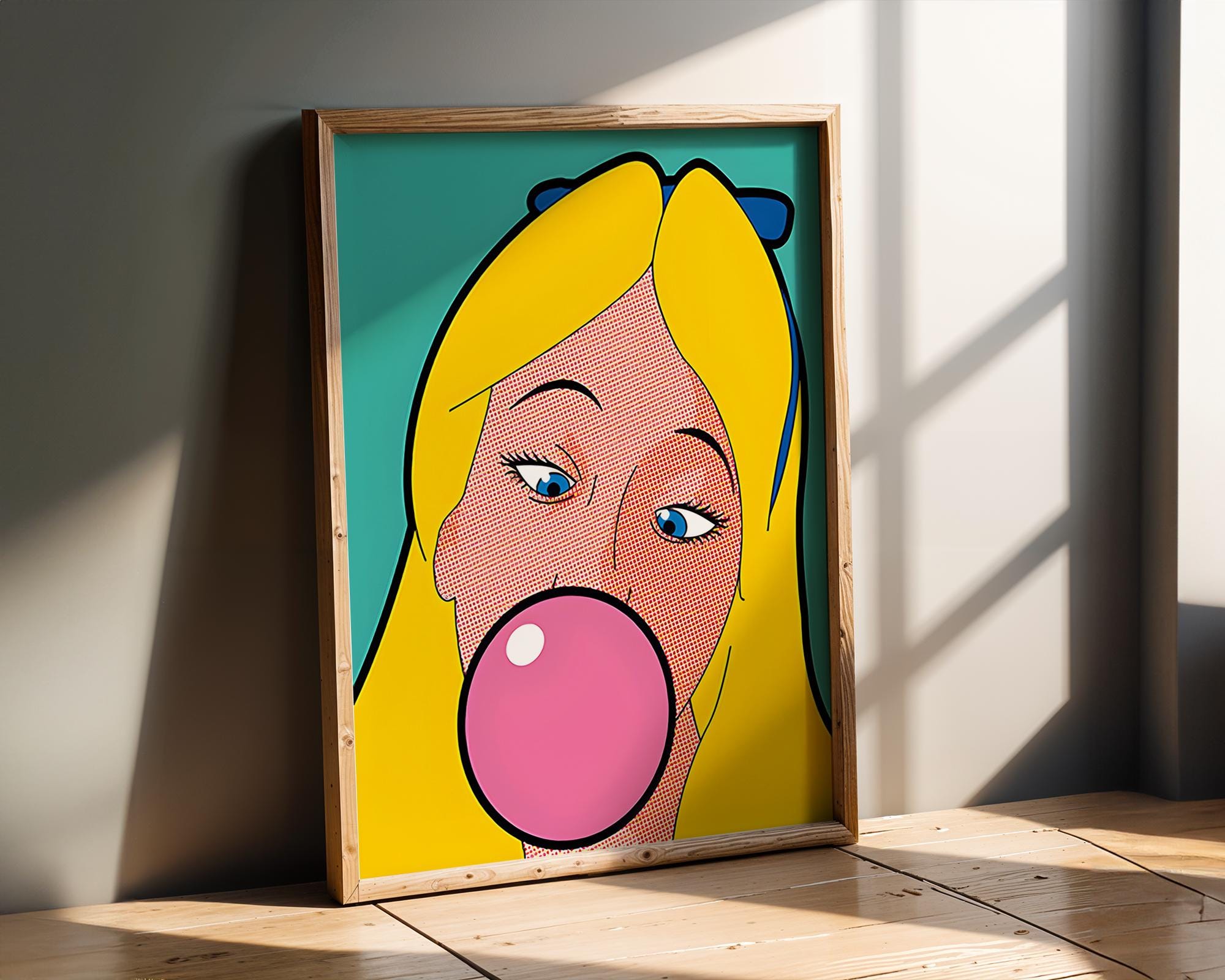 Modern Pop Art | Blonde Girl Bubblegum Print | Retro Comic Book Style Poster wall art print, modern home decor, unframed artwork by Nomad & Nest