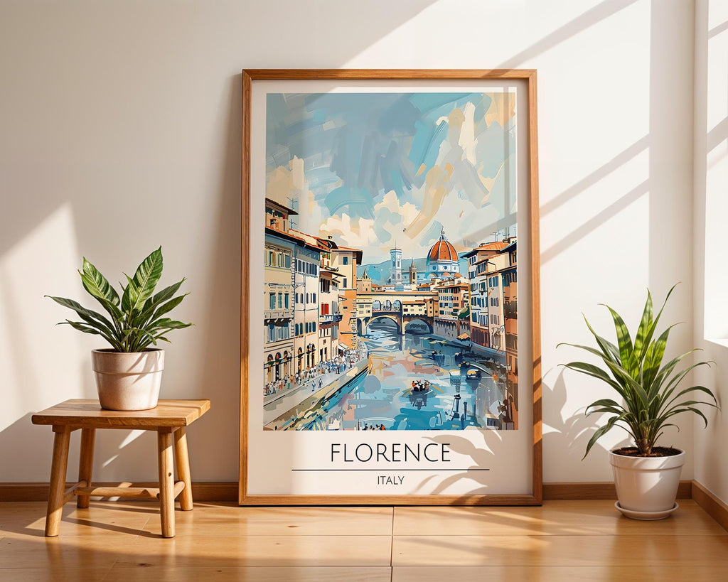 Florence Italy Travel Poster | Ponte Vecchio River Scene Art Print wall art print, modern home decor, unframed artwork by Nomad & Nest