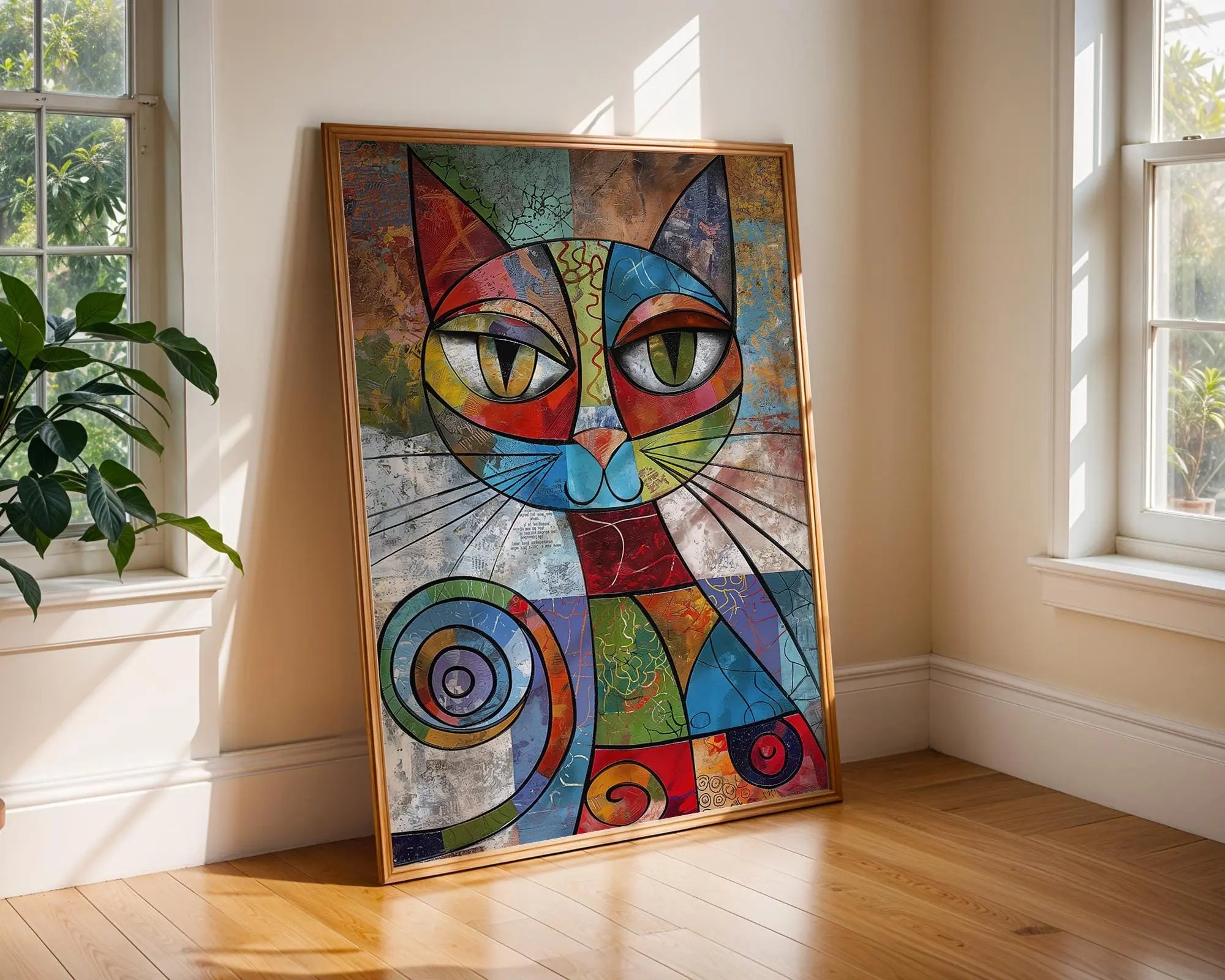 Abstract Geometric Cat Print | Modern Cubist Animal Poster wall art print, modern home decor, unframed artwork by Nomad & Nest