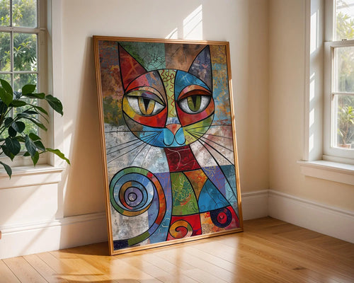 Abstract Geometric Cat Print | Modern Cubist Animal Poster wall art print, modern home decor, unframed artwork by Nomad & Nest