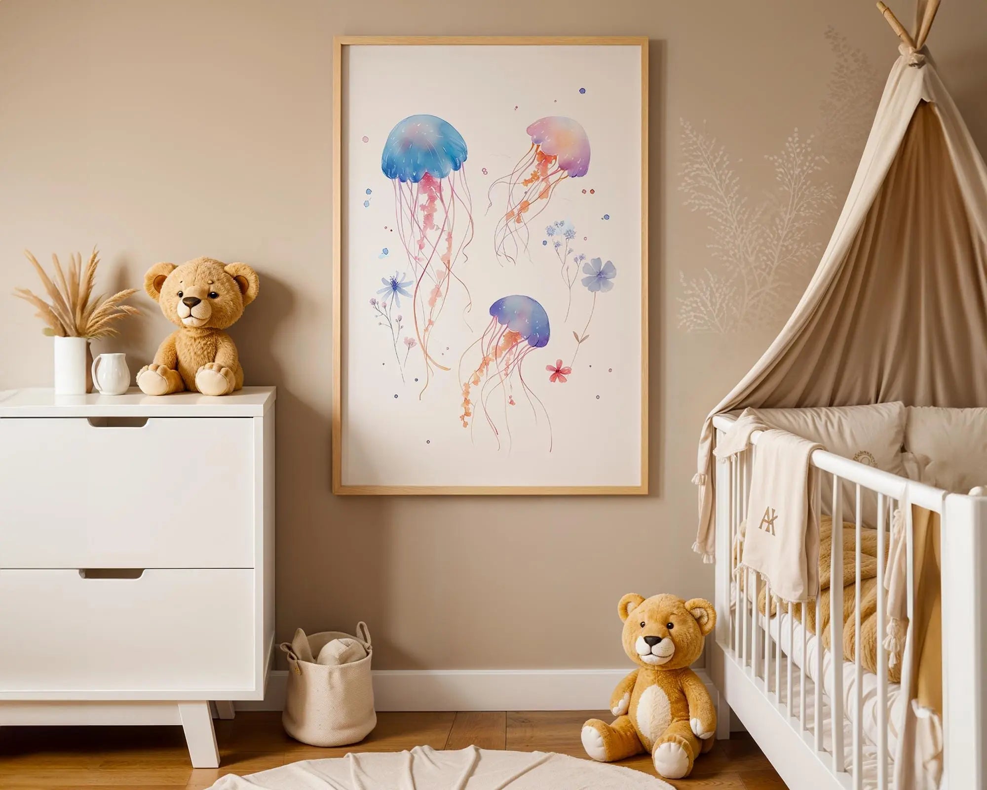 Playroom Ideas | Watercolour Jellyfish Nursery Art | Ocean Animal Wall Print wall art print, modern home decor, unframed artwork by Nomad & Nest