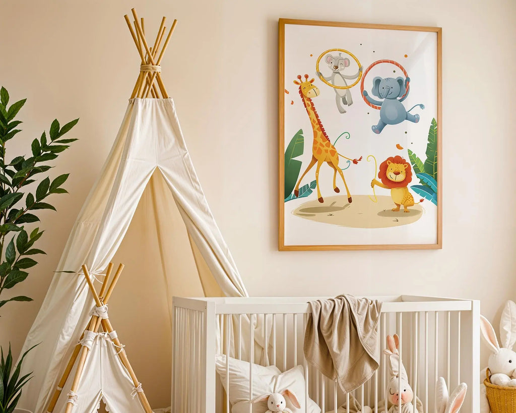 Playroom Ideas | Safari Animals Nursery Art | Jungle Play Scene Wall Print wall art print, modern home decor, unframed artwork by Nomad & Nest